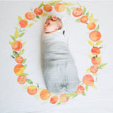 Orange Blossoms - Organic Swaddle Blanket Blue Thalassa
