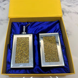 Square Soap Dispenser and Toothbrush Holder with Tray, Gold Crushed