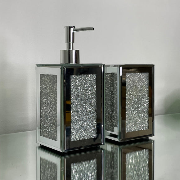 Square Soap Dispenser and Toothbrush Holder in Gift Box, Silver