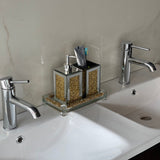 Square Soap Dispenser and Toothbrush Holder with Tray, Gold Crushed