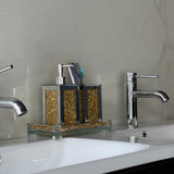 Square Soap Dispenser and Toothbrush Holder with Tray, Gold Crushed