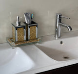 Square Soap Dispenser and Toothbrush Holder with Tray, Gold Crushed