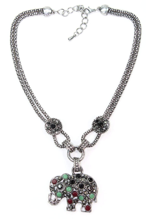 Dazzling Elephant Necklace Silver Hestia