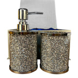 Soap Dispenser and Toothbrush Holder with Tray, Silver Crushed Diamond Coral Rosemary