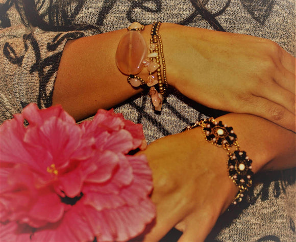 Peach Agate Slice & Rose Quartz Bracelet Silver Hestia