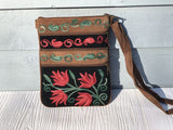 Suede Embroidered Five Zipper Cross-Body Bag