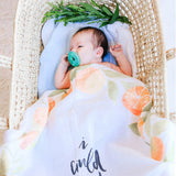 Orange Blossoms - Organic Swaddle Blanket Blue Thalassa