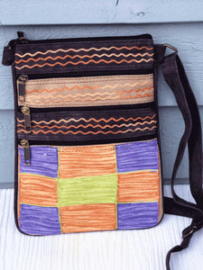 Purple, Gold and Peach Suede Cross Body Bag