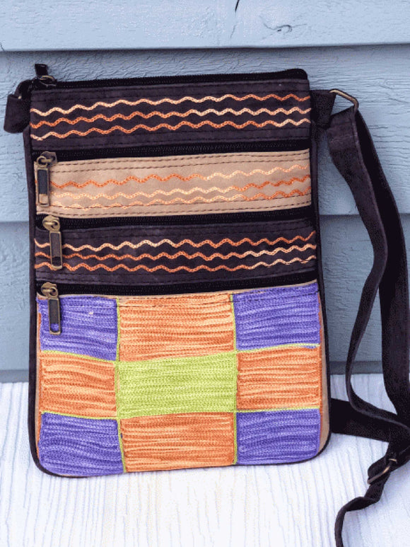 Purple, Gold and Peach Suede Cross Body Bag