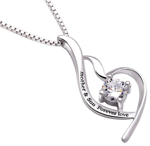 "Mother & Son Forever Love" Heart Necklace 18K White Gold Plated