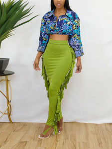 Side Tassel Straight Skinny Skirt