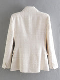 Women Jacket Double Breasted Tweed Blazer Coat Silver Sam