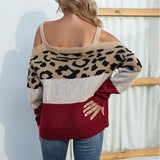 Leopard Print Contrast Color Patchwork Jumpers Silver Sam