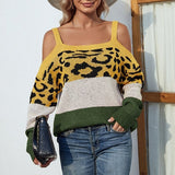 Leopard Print Contrast Color Patchwork Jumpers Silver Sam