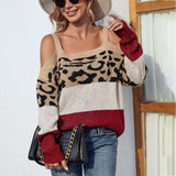 Leopard Print Contrast Color Patchwork Jumpers Silver Sam