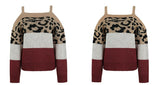 Leopard Print Contrast Color Patchwork Jumpers Silver Sam