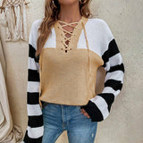 Color-blocked Striped Knitted Sweater