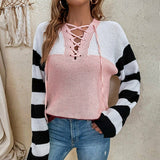 Color-blocked Striped Knitted Sweater