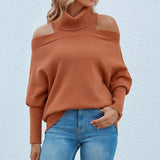 Lapel Knitted Off Shoulder Sweater Women Pullover Silver Sam