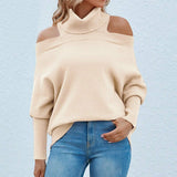 Lapel Knitted Off Shoulder Sweater Women Pullover Silver Sam