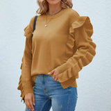 Round Neck Petal Sleeve Pullover