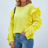 Round Neck Petal Sleeve Pullover