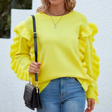 Round Neck Petal Sleeve Pullover