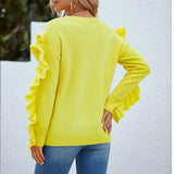 Round Neck Petal Sleeve Pullover