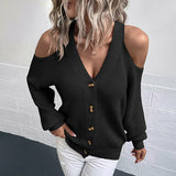 Single Breasted Knitted Sweater Off Shoulder Sexy Cardigan