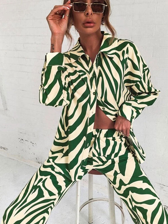 Loose Stripe Shirt & Pants Set