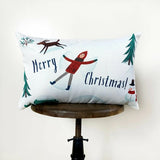 Merry Christmas Snow Angel Throw Pillow Cover | 18x12 | Christmas tree