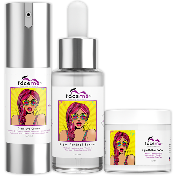 Faceme Glam Eye Crème, 2.5% Retinol Crème, & 2.5% Retinol Serum Set