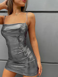 Lace up Backless Silky Spaghetti Strap Bodycon Mini Dress Silver Sam