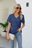 Casual Short-Sleeve V-Neck Shirt with Knotted Front Silver Sam