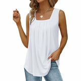 Pleated Square Neck Sleeveless Tank Top