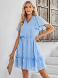 V-neck Solid Dress with Ruffled Hem Silver Sam