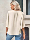 Casual Loose V-Neck Top with Half Sleeve Silver Sam