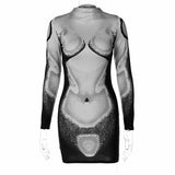 Fashion Print Long Sleeve Dress Silver Sam