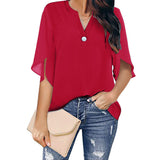 Short Sleeved V-neck Chiffon Blouse