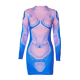 Fashion Print Long Sleeve Dress Silver Sam