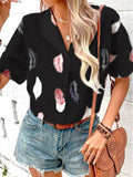 Printed Feather Short Sleeve Top Silver Sam