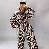 Stripes Long Sleeve Blouse Wide Trousers Suit