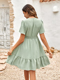 V-neck Solid Color Dress with Ruffled Sleeve Silver Sam