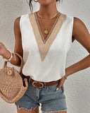 V-neck Lace Sleeveless Top Silver Sam