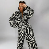Stripes Long Sleeve Blouse Wide Trousers Suit