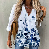 Wave Collar Printed Long-sleeved Blouse