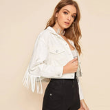 Women Fringe Jacket Tassel Coat Silver Sam