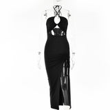 Sexy  High Slit Long Dress Silver Sam
