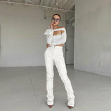 PU Leather Pleated High Waist Black Stacked Pant Hipster Street Style