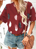 Printed Feather Short Sleeve Top Silver Sam